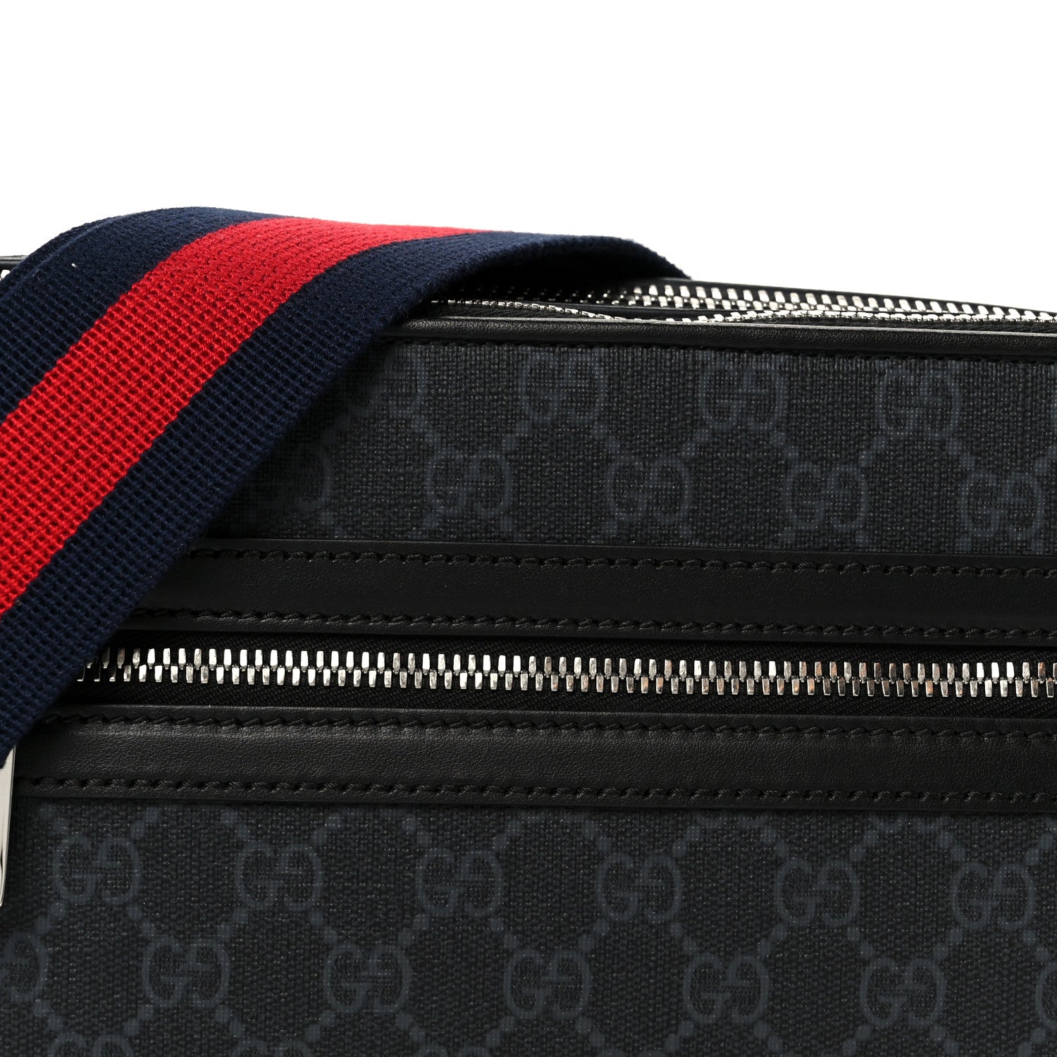 Gucci GG Supreme Monogram Calfskin Web Medium Messenger Bag Black Grey 9 of 11