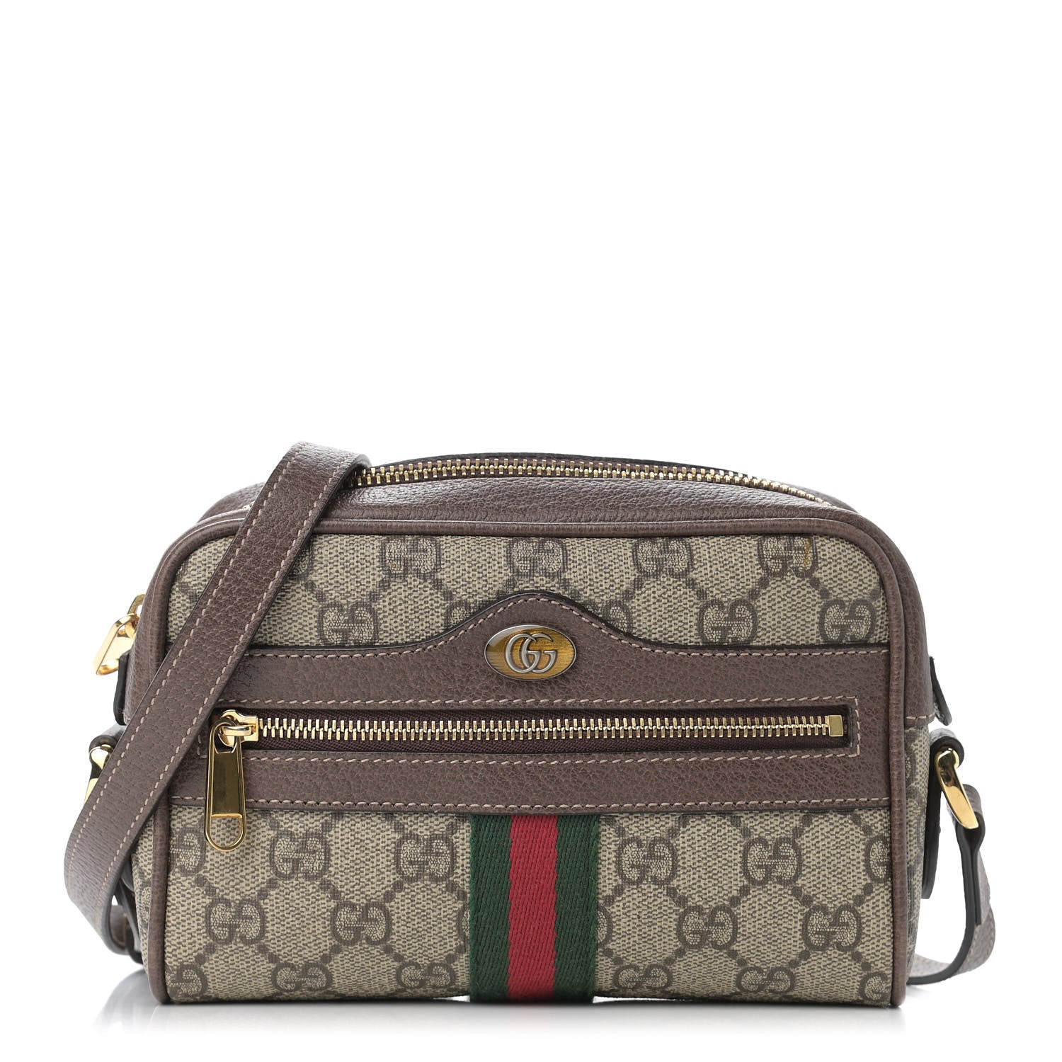 Gucci GG Supreme Monogram Web Mini Ophidia Shoulder Bag Brown 1 of 11
