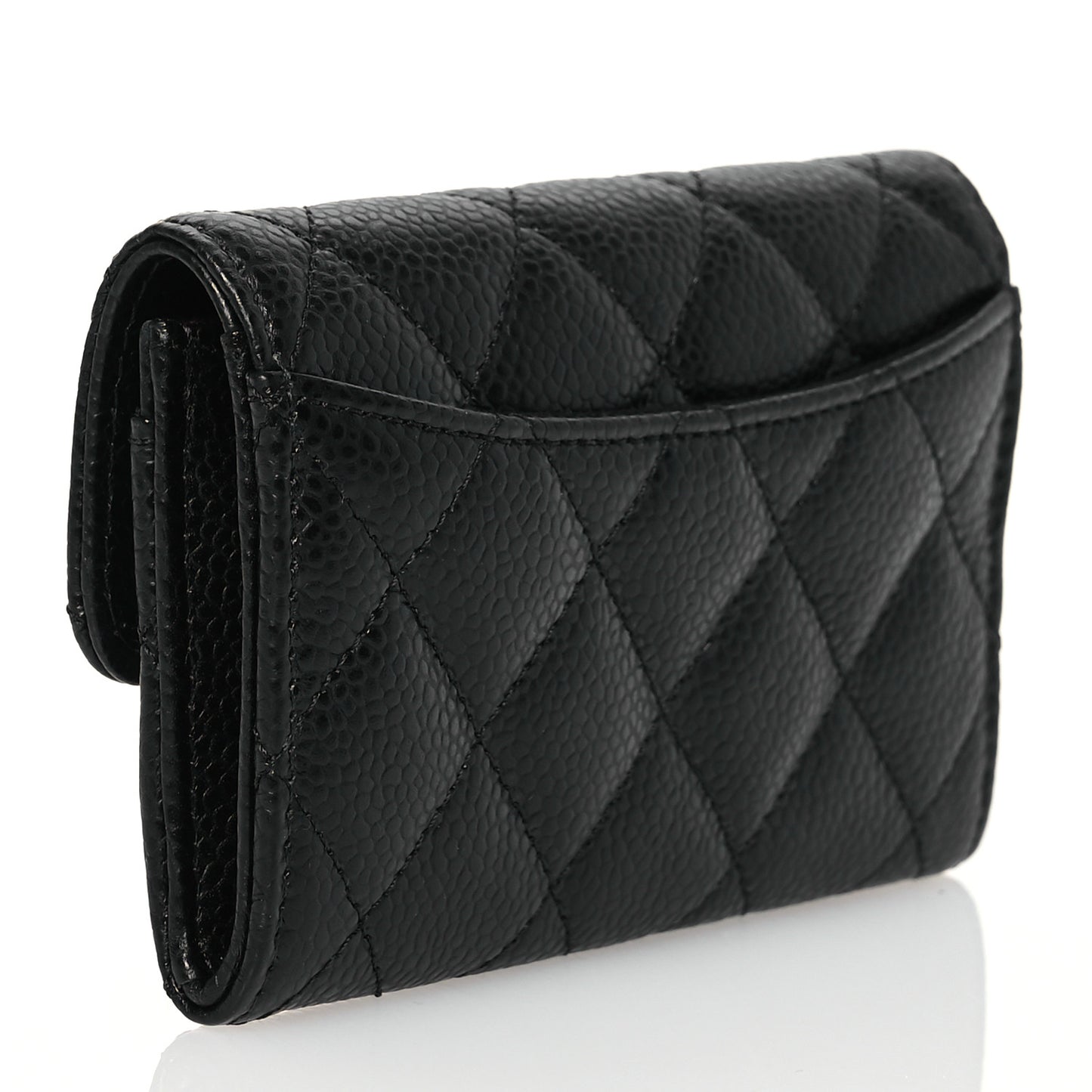 Caviar Quilted Flap Card Holder Wallet Black