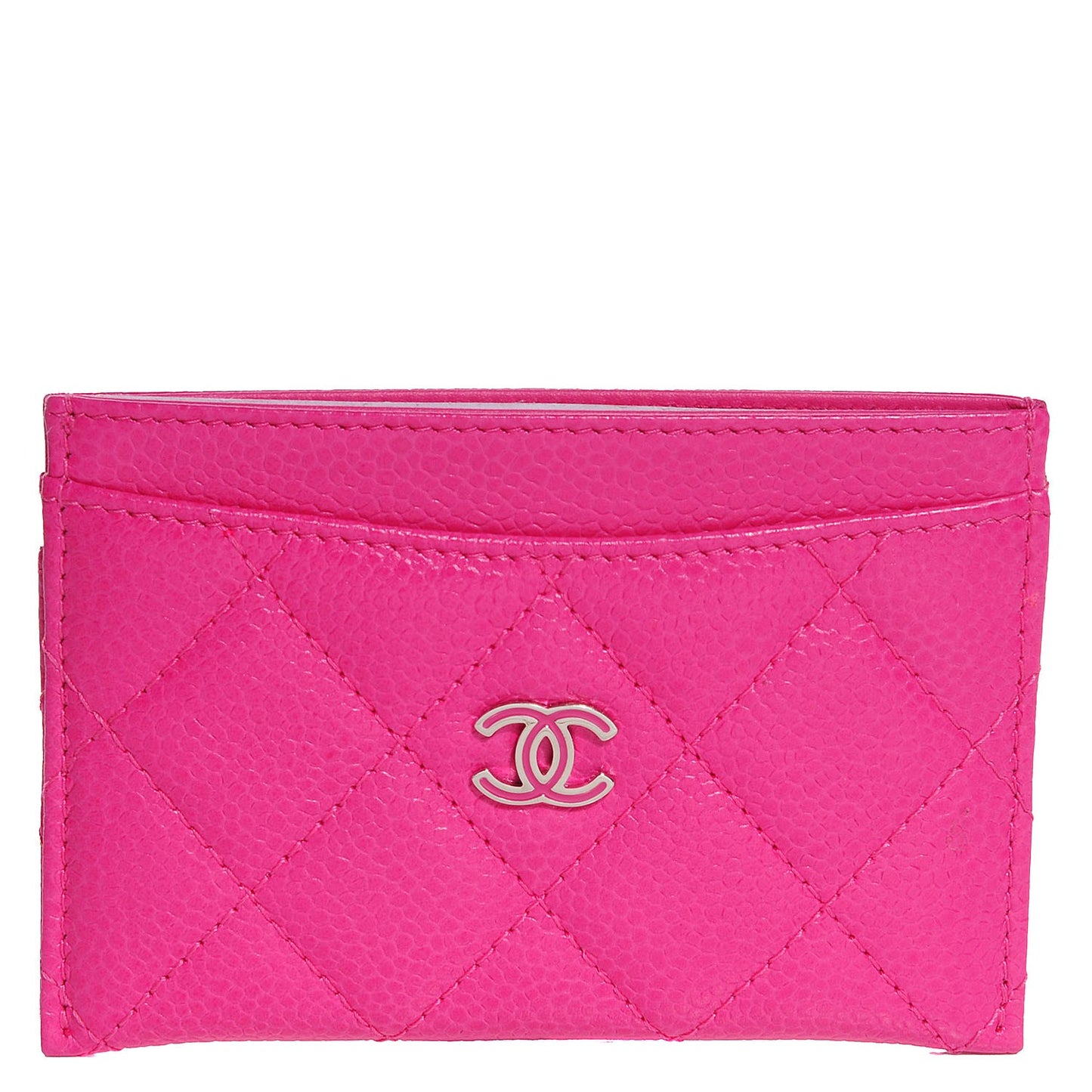 Caviar Quilted Card Holder Fuchsia