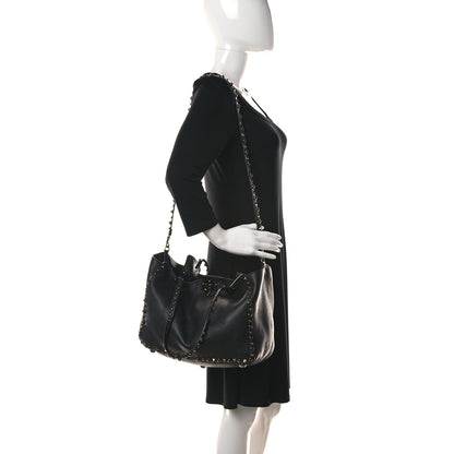Valentino Garavani Grained Calfskin Onyx Medium Rockstud Rolling Tote Black 2 of 14