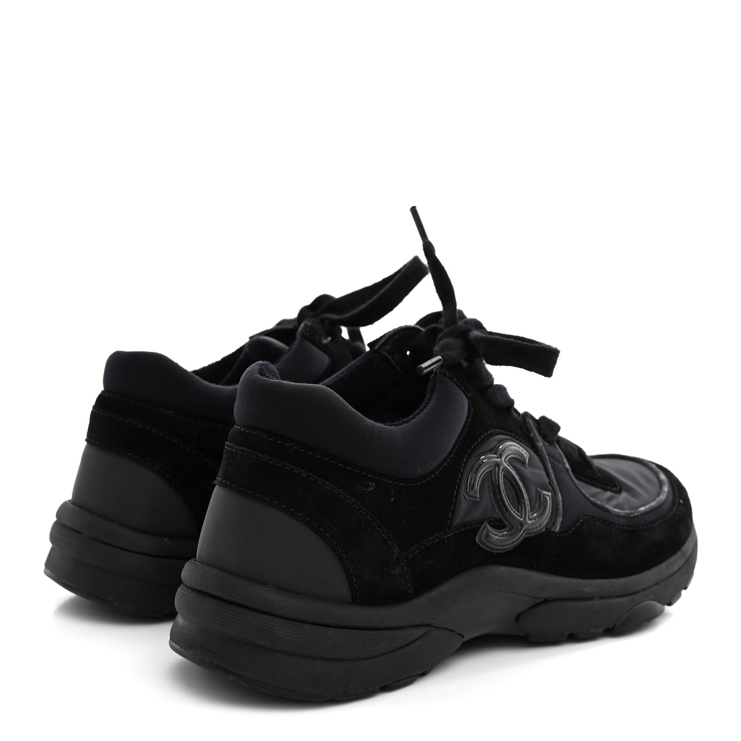 Fabric Calfskin Suede CC Sneakers 38 Black