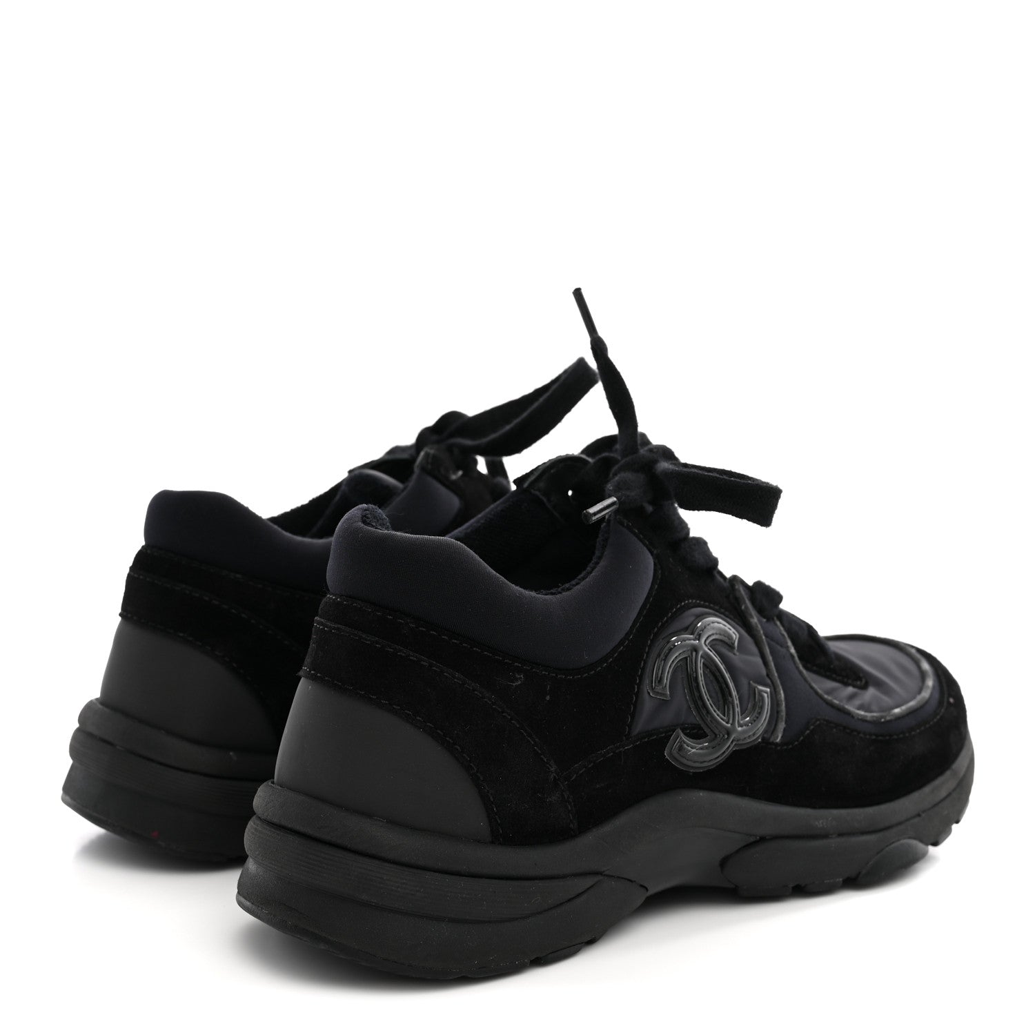 Chanel Fabric Calfskin Suede CC Sneakers 38 Black 5 of 10