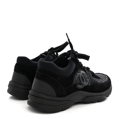 Chanel Fabric Calfskin Suede CC Sneakers 38 Black 5 of 10