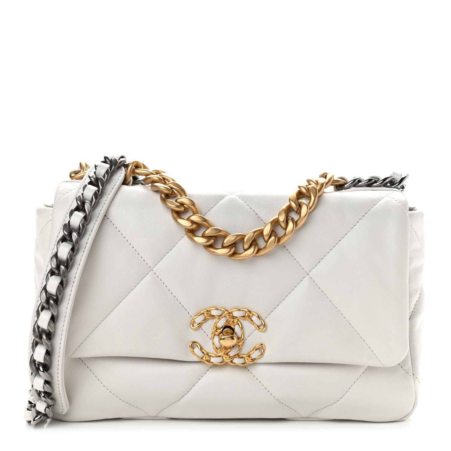Chanel Goatskin Quilted Medium Chanel 19 Flap White 1 of 12
