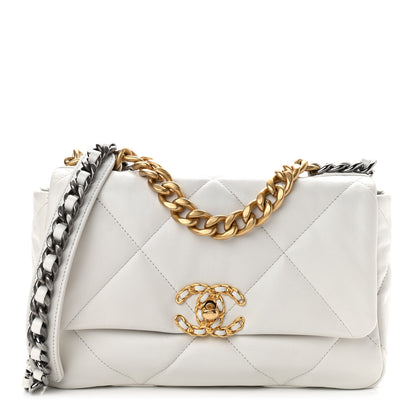Chanel Goatskin Quilted Medium Chanel 19 Flap White 1 of 12