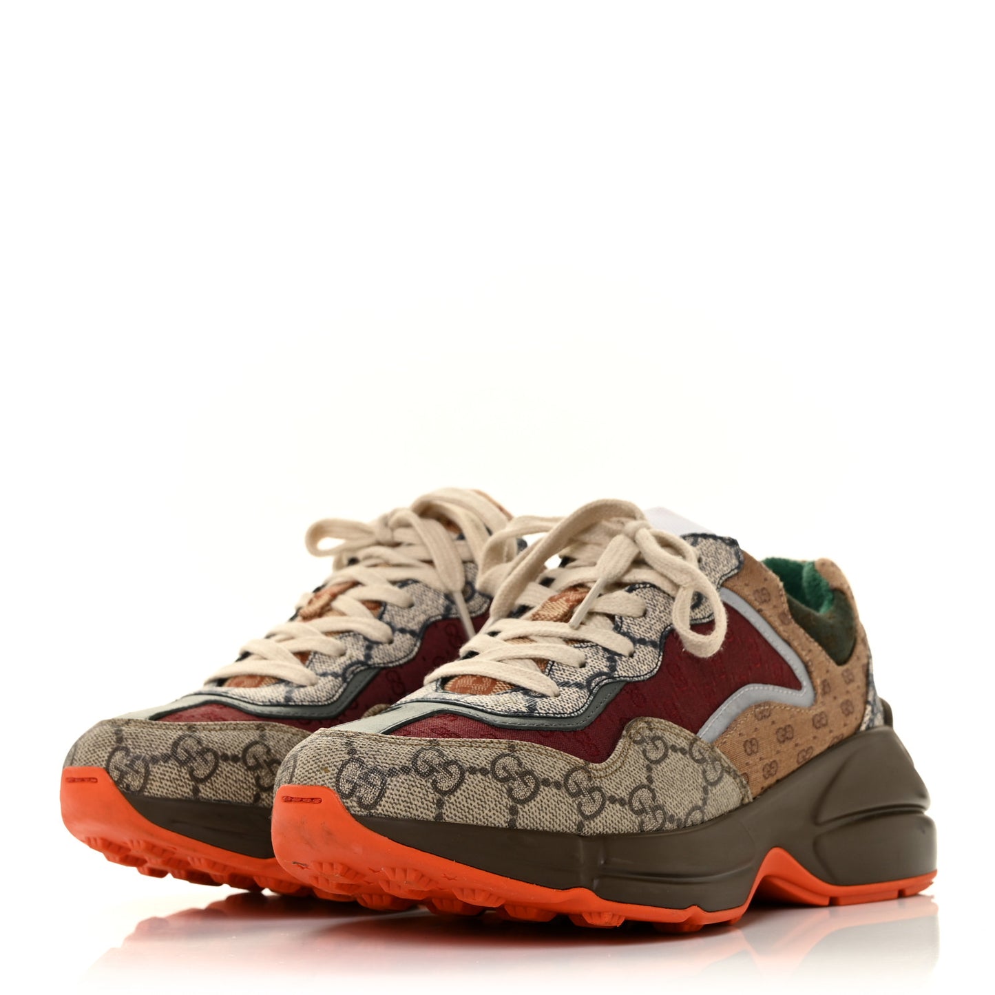 GG Supreme Monogram Mix Monogram Womens Rhyton Sneakers 36 Bordeaux Beige Ebony
