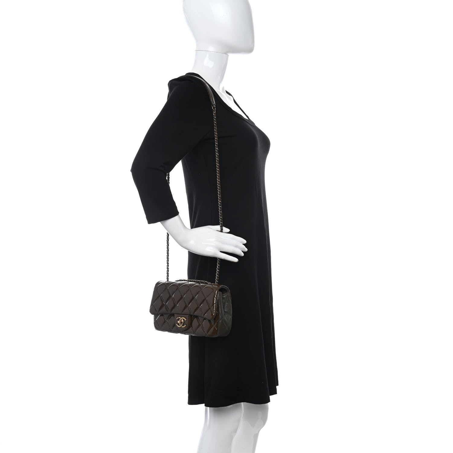 Chanel Patent Goatskin Quilted Small CC Eyelet Flap Khaki 2 of 11