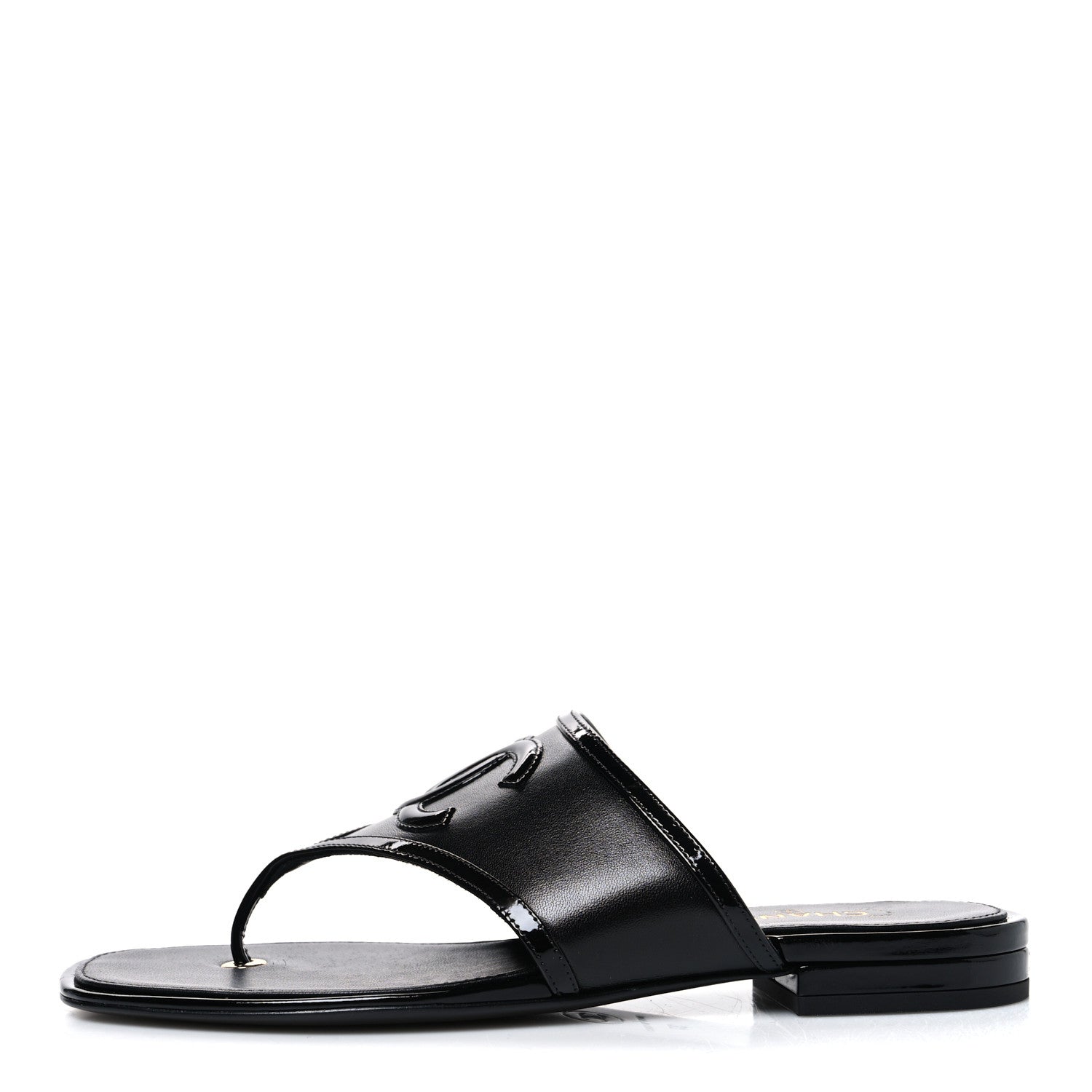 Chanel Lambskin Patent Calfskin CC Thong Sandals  37 Black 1 of 10