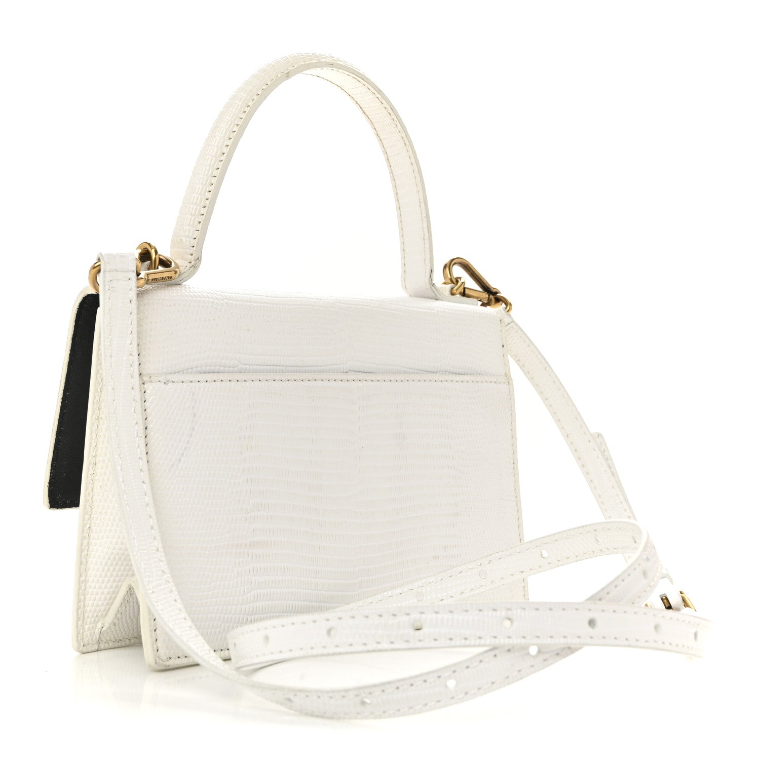 Balenciaga Patent Calfskin Lizard Embossed XS Sharp Top Handle Bag White 3 of 14