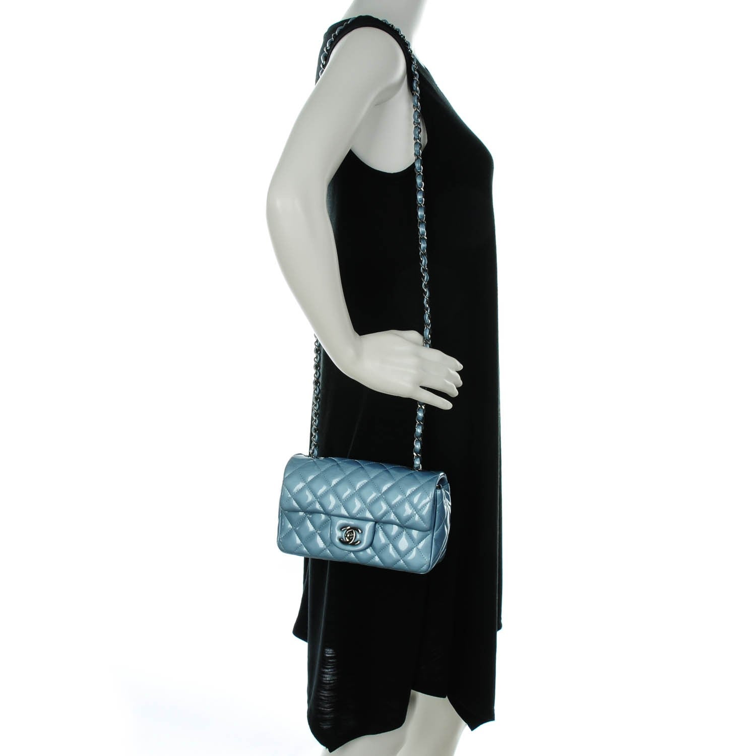 Chanel Patent Calfskin Quilted Mini Rectangular Flap Blue 2 of 8
