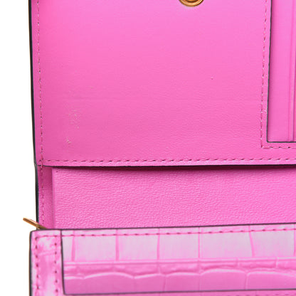 Mulberry Crocodile Embossed Calfskin Small French Continental Wallet Raspberry Pink 11 of 14