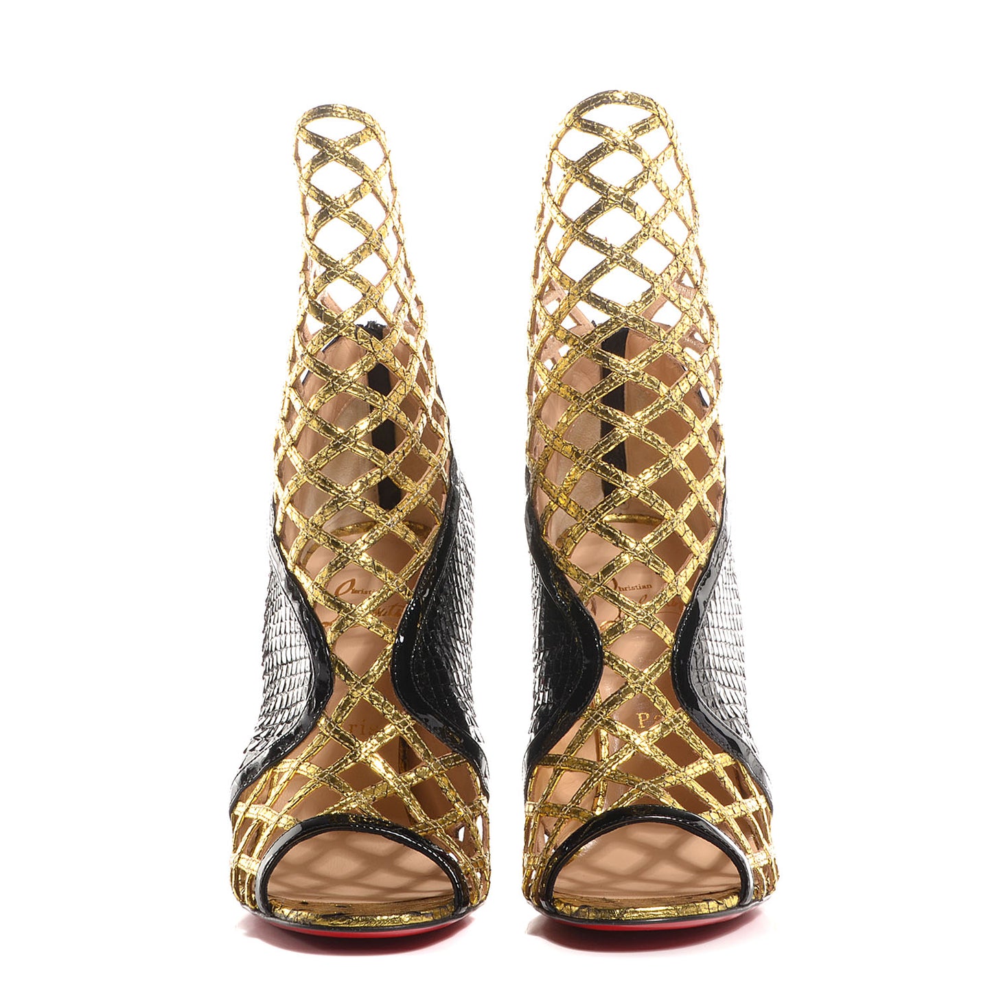 Watersnake Python Patent Bougliona 100 Ankle Booties 38 Black Gold