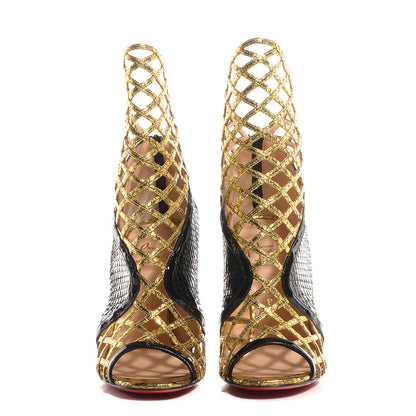 Christian Louboutin Watersnake Python Patent Bougliona 100 Ankle Booties 38 Black Gold 2 of 5