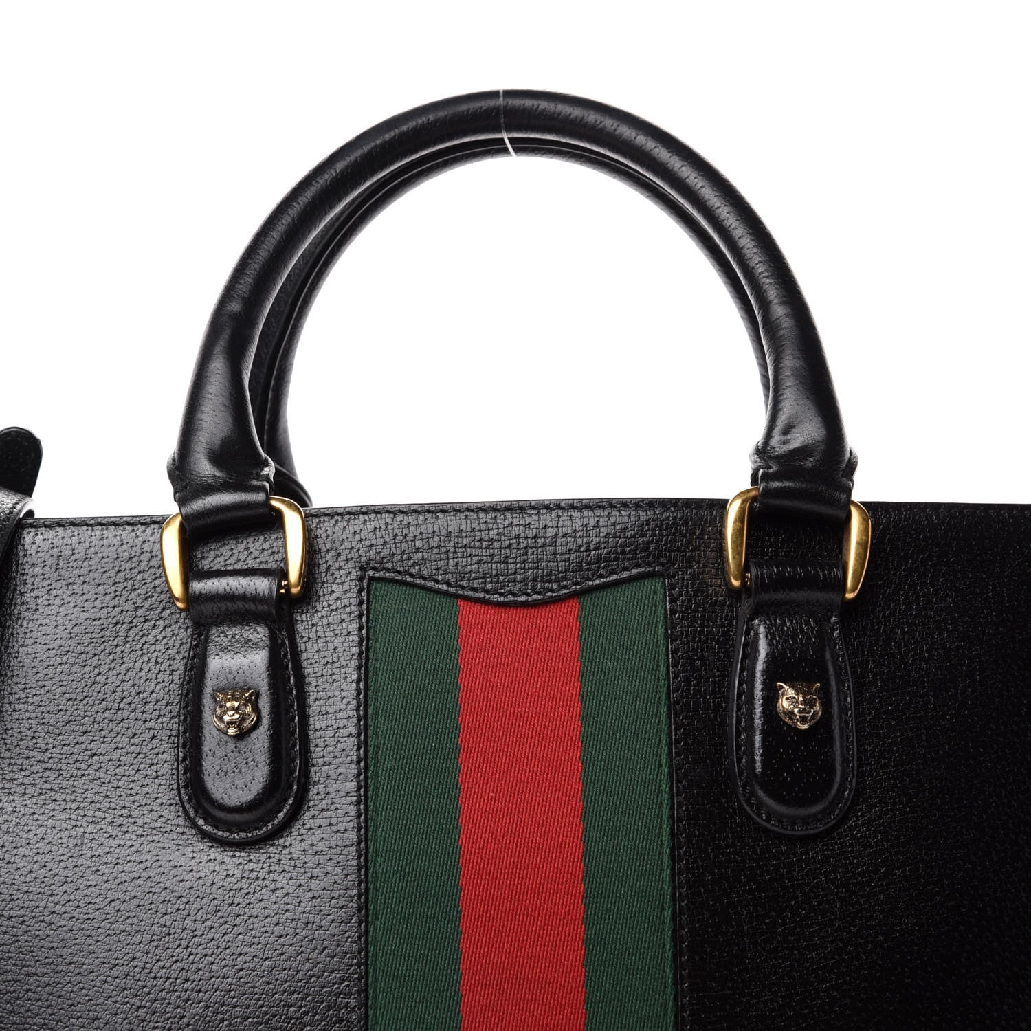 Gucci Grained Calfskin Web XL Animalier Top Handle Tote Black 10 of 10