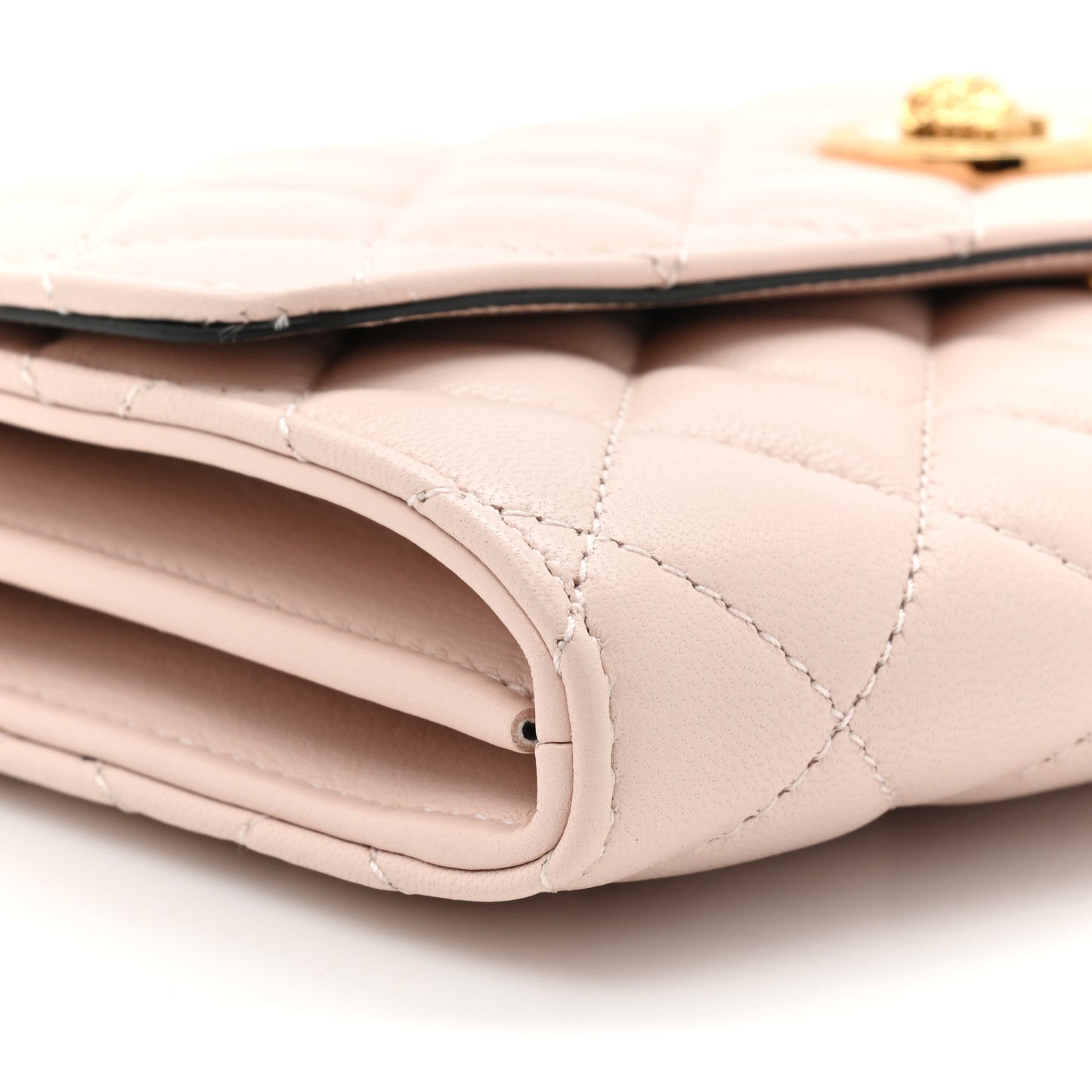 Lambskin Quilted Medusa Wallet on Chain Crossbody Light Pink