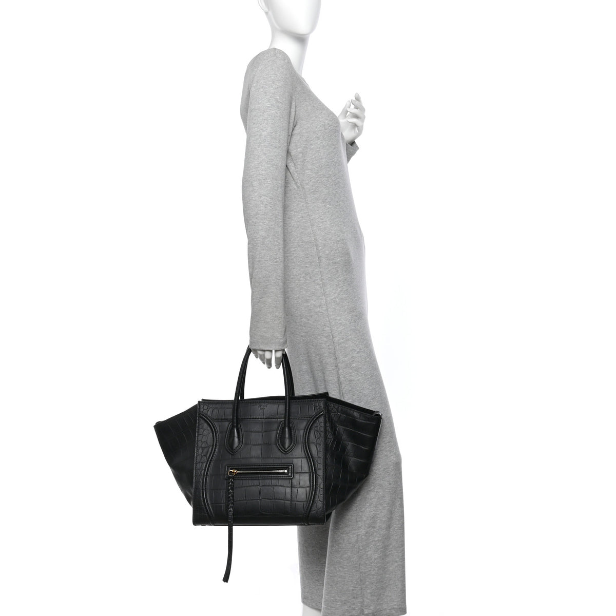 Crocodile Embossed Calfskin Medium Phantom Luggage Black