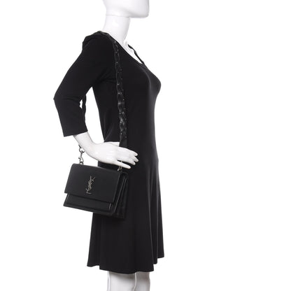 Saint Laurent Calfskin Medium Monogram Sunset Shoulder Bag With Braided Strap Black 2 of 12