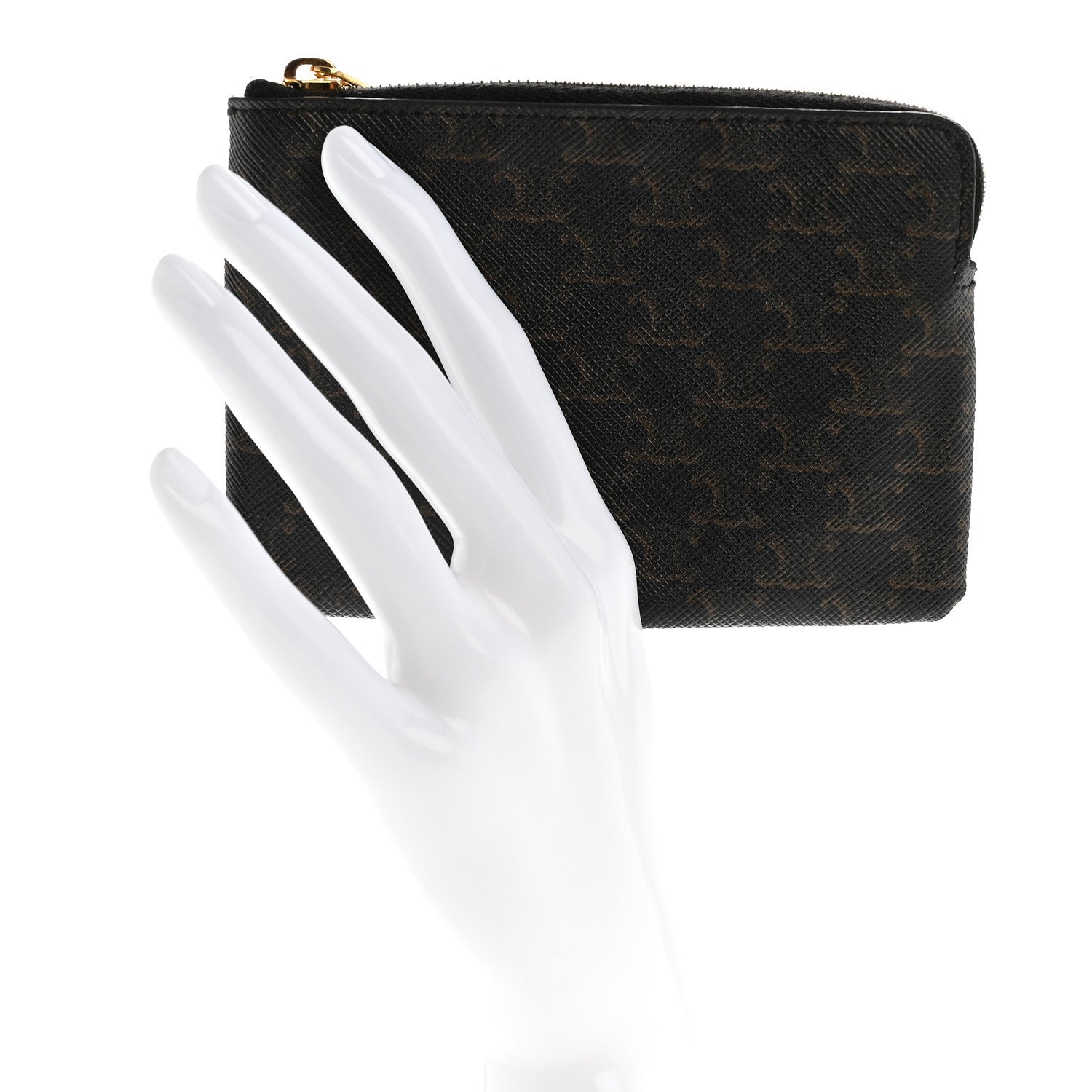 Celine Triomphe Canvas Coin and Card Pouch With Hook Black 2 of 7