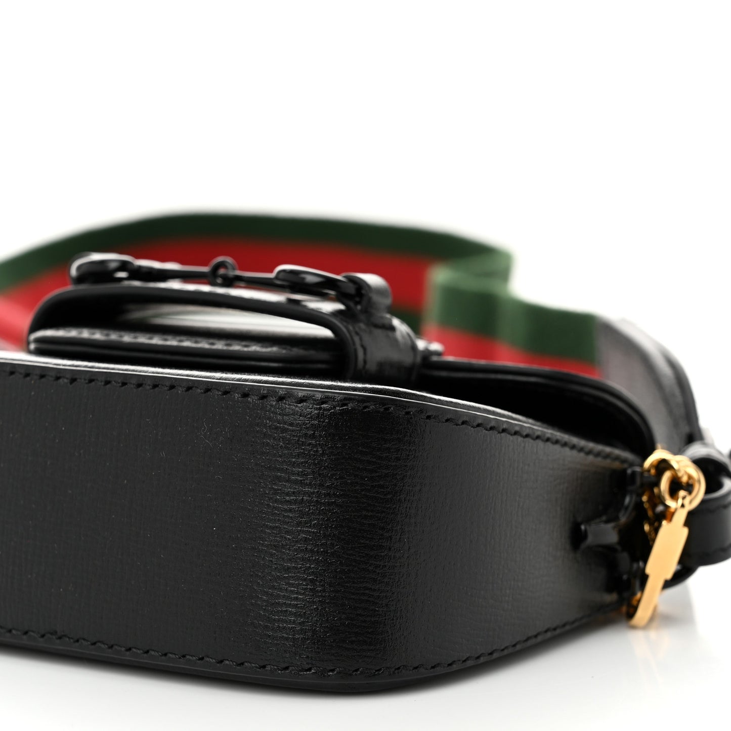 Azalea Calfskin Web Monochrome Horsebit 1955 Wallet On Strap Black