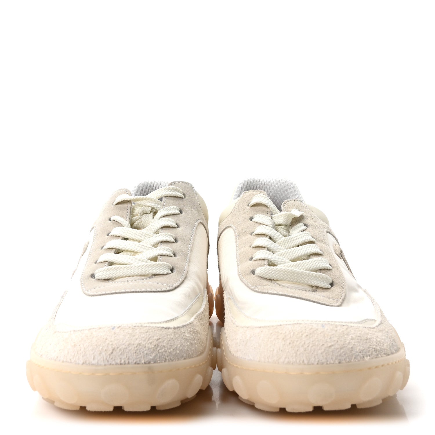 Chanel Mixed Fibers Suede Calfskin Womens CC Sneakers 41 Ivory