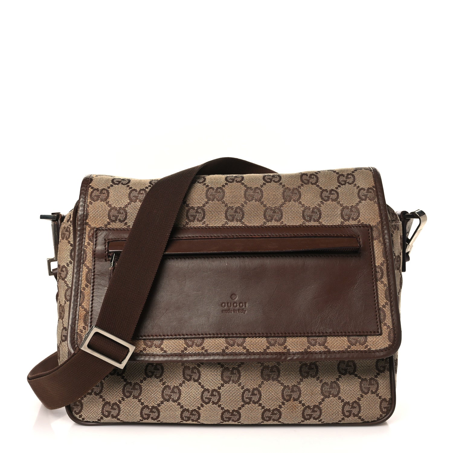 Gucci Monogram Flap Pocket Messenger Bag Beige Dark Brown 1 of 12