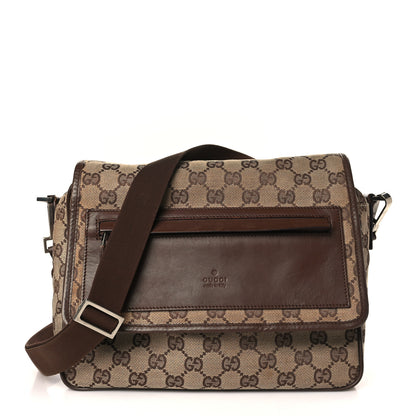 Gucci Monogram Flap Pocket Messenger Bag Beige Dark Brown 1 of 12
