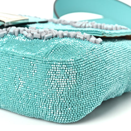 Fendi Rolling Stone Vitello Seta Bead Embroidered Re-Edition Baguette Spring Turquoise 9 of 9