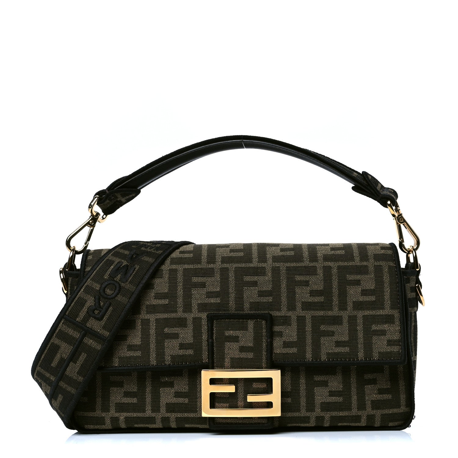 Fendi Fabric Jacquard FF 1974 Medium Baguette Tobacco Moro Black 1 of 5