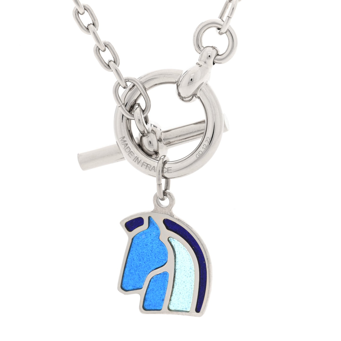Palladium Enamel Helios Cheval Necklace Camaïeu De Bleu