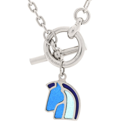 Hermes Palladium Enamel Helios Cheval Necklace Camaïeu De Bleu 4 of 5