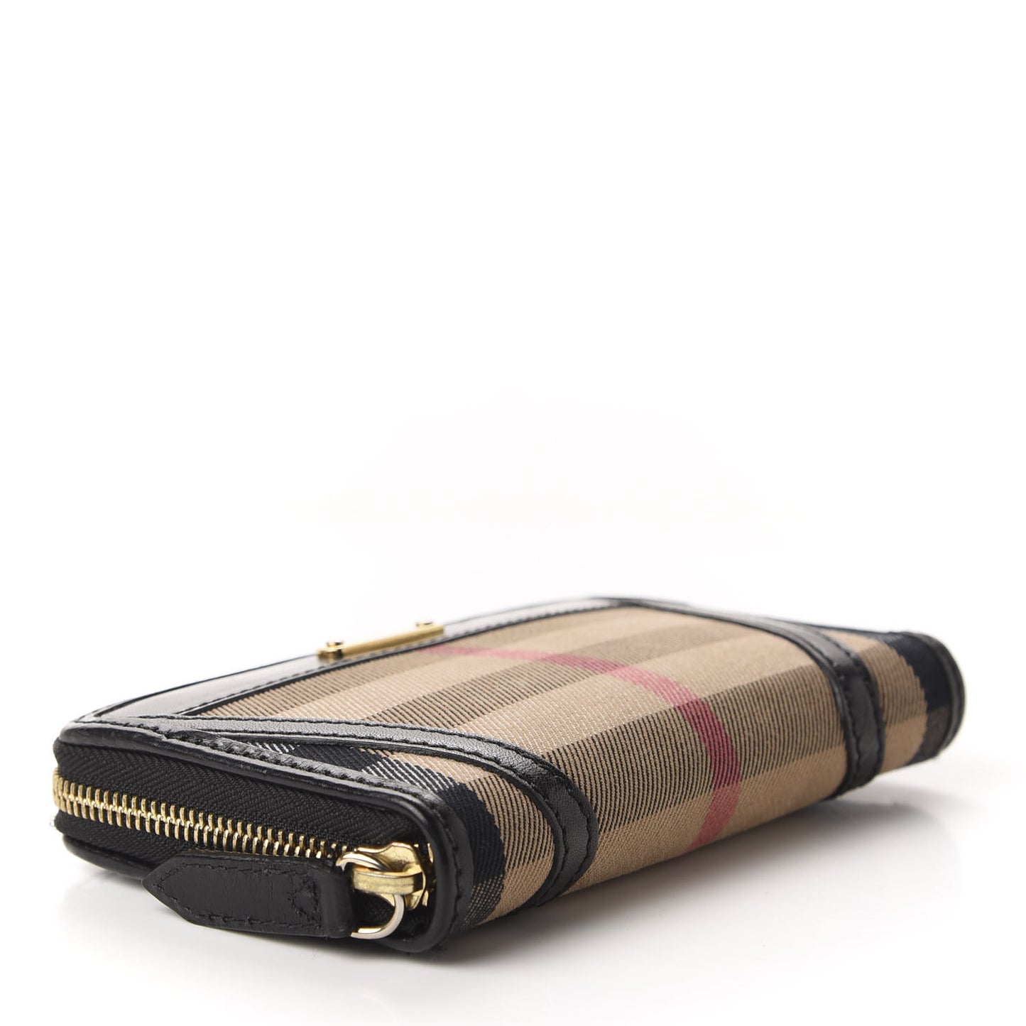 House Check Bridle Calfskin Ziggy Zip Around Wallet Black