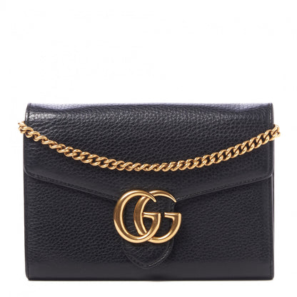 Gucci Calfskin GG Marmont Chain Wallet Black 1 of 8