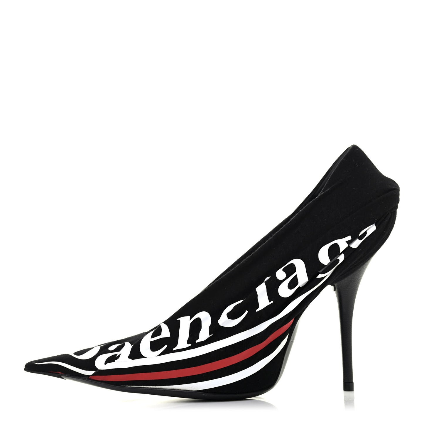 Jersey Crepe Political Campaign Logo Knife 115 Pointed Pumps 37 Black White Rouge