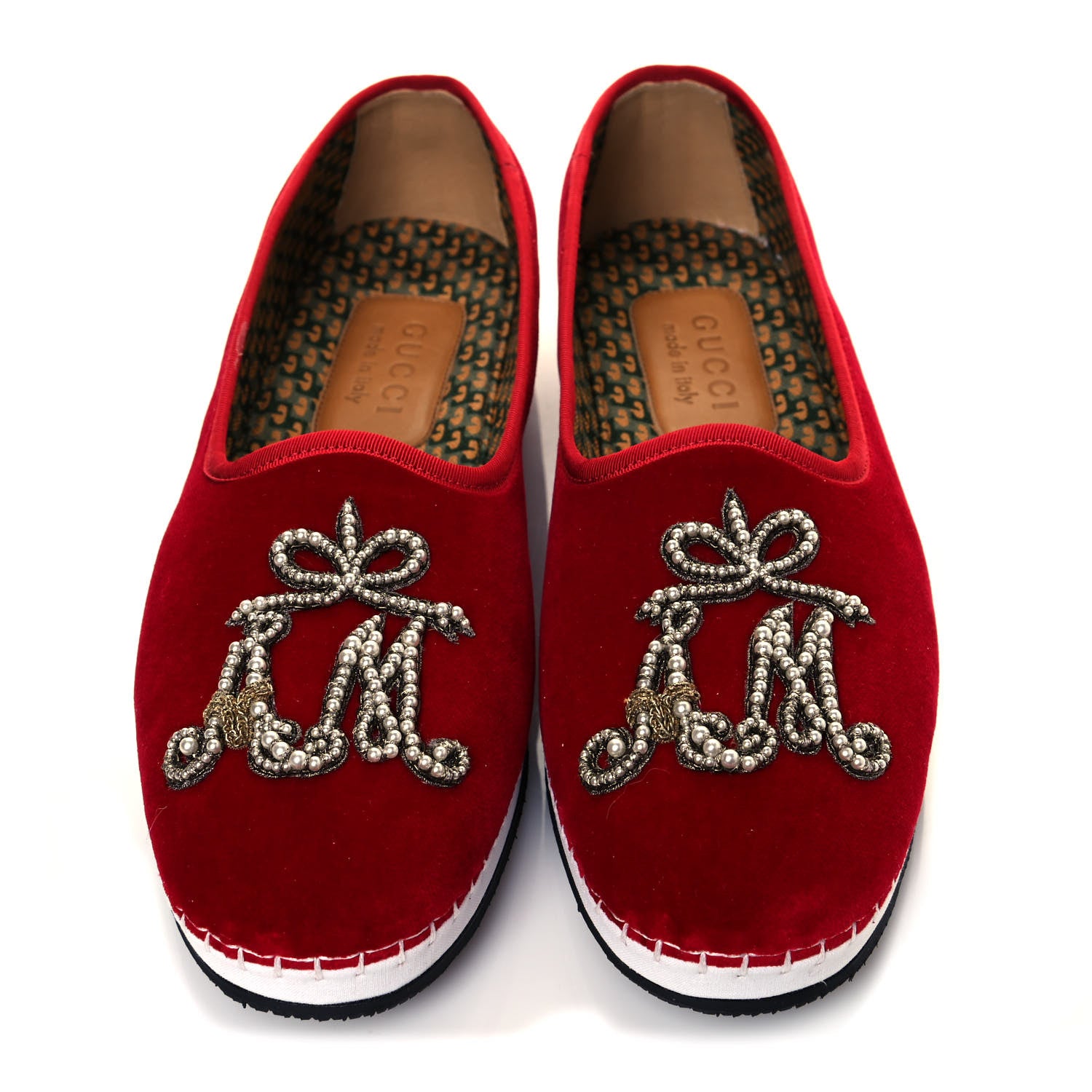 Gucci Velluto Marmara Pearl Embellished Mens Loafers 8 Red 5 of 9