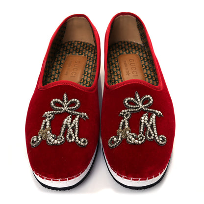 Gucci Velluto Marmara Pearl Embellished Mens Loafers 8 Red 5 of 9
