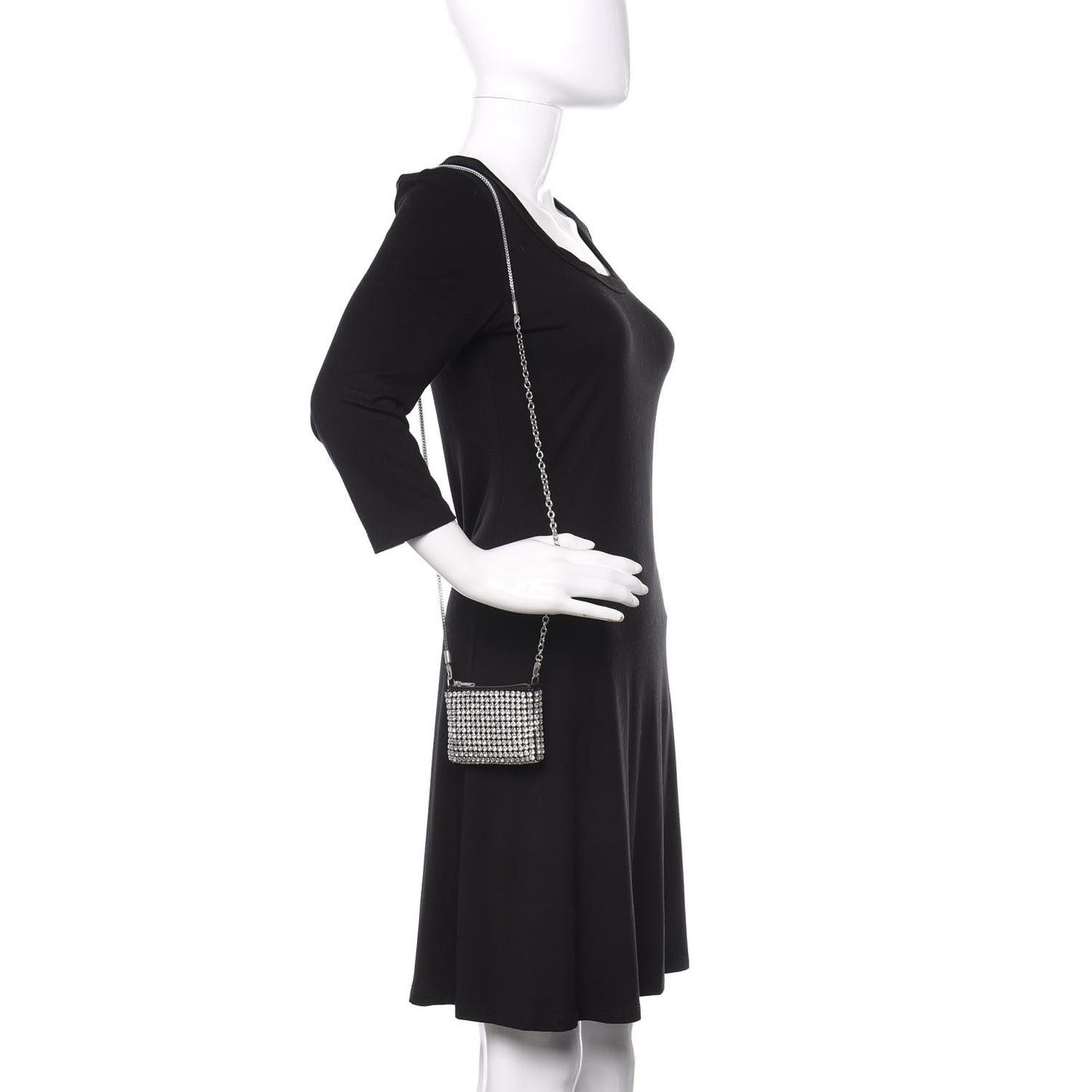 Mesh Crystal Rhinestone Nano Heiress Shoulder Bag Black Silver