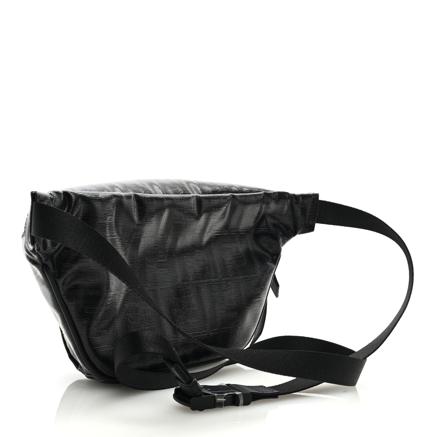 Fendi Glazed Fabric Vitello Century FF 1974 Stamp Patch Pocket Belt Bag Black 3 of 9