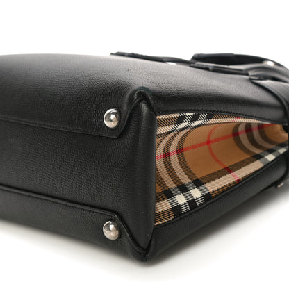 Burberry Grainy Calfskin House Check Small Banner Tote Black 9 of 19