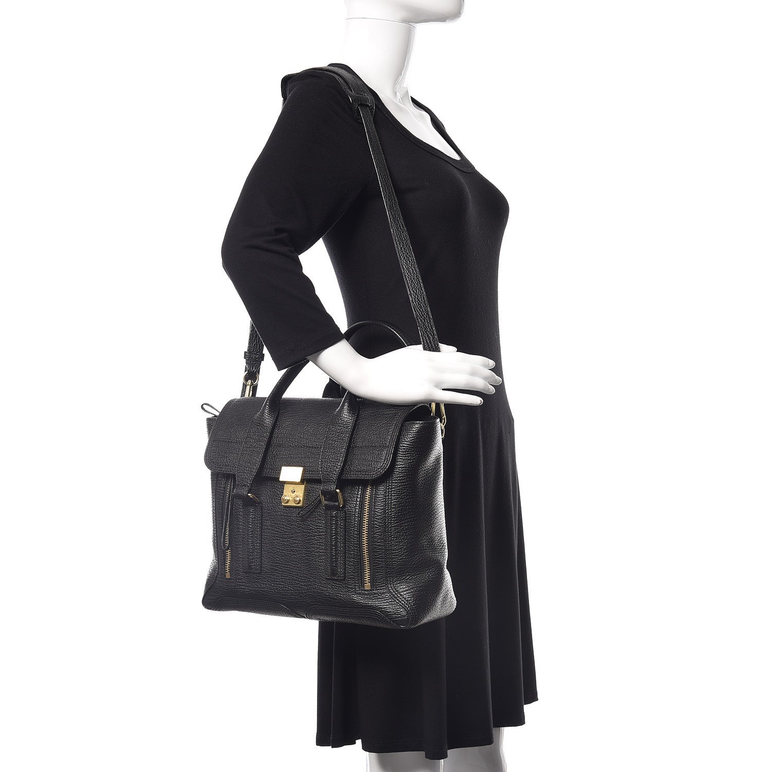 3.1 Phillip Lim 3.1 Textured Calfskin Medium Pashli Satchel Black 2 of 11