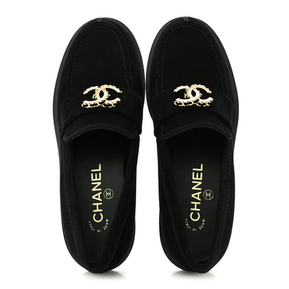 Chanel Suede Kidskin Crystal CC Loafers 37 Black 2 of 9