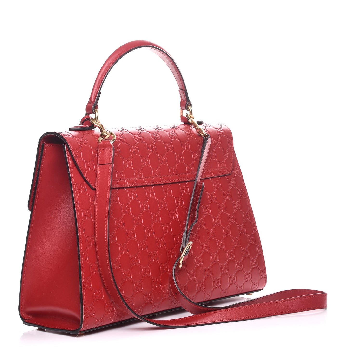 Guccissima Signature Medium Padlock Top Handle Bag Hibiscus Red