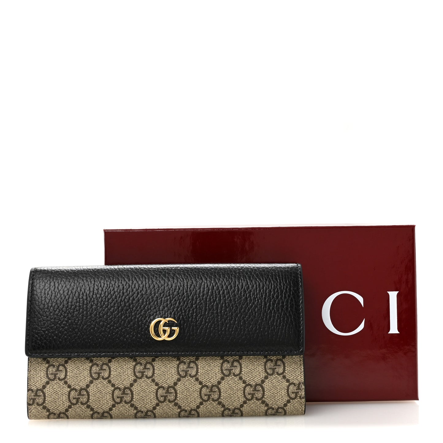 Dollar Calfskin GG Supreme Monogram GG Marmont Continental Wallet Black Beige Ebony