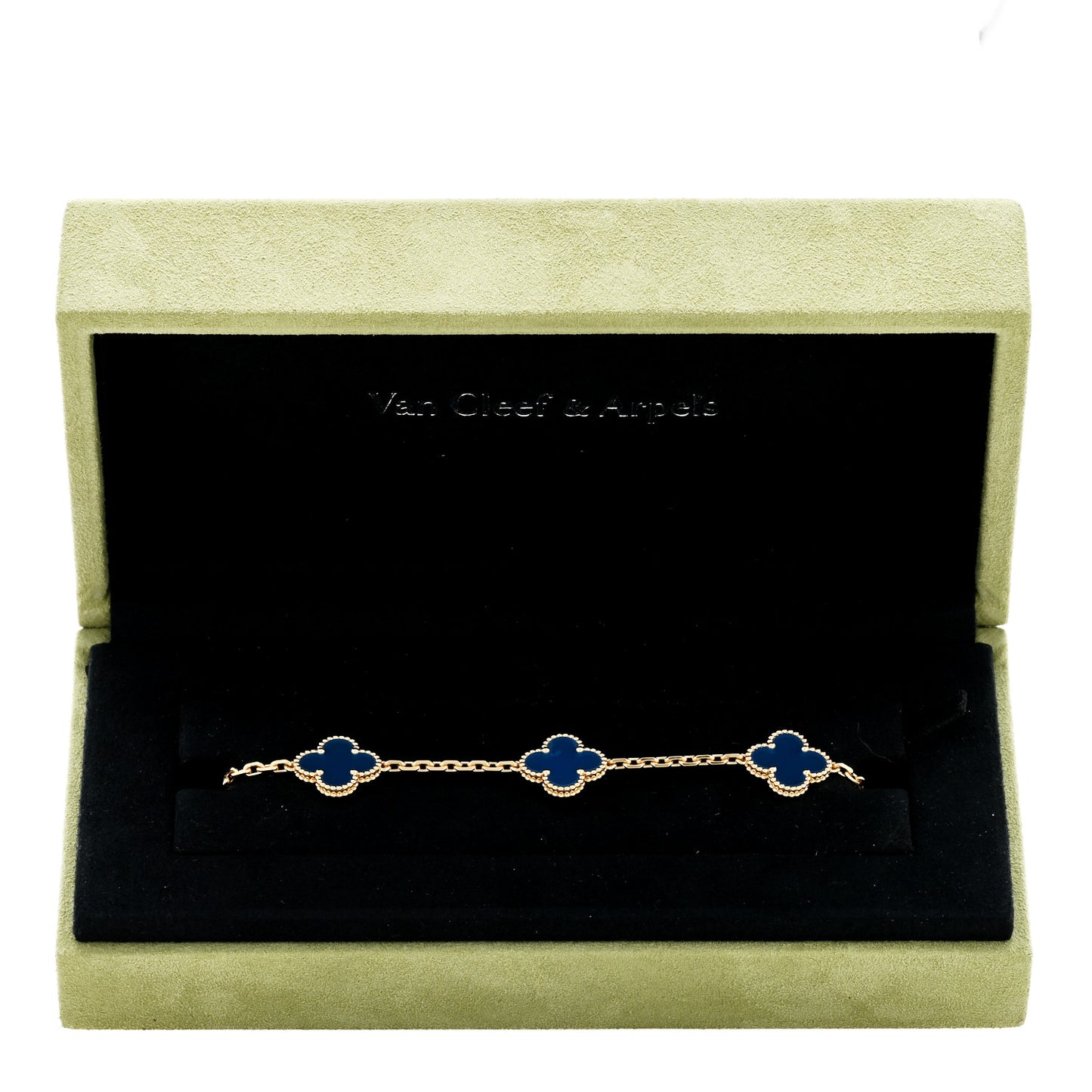 18K Yellow Gold Blue Agate 5 Motifs Vintage Alhambra Bracelet