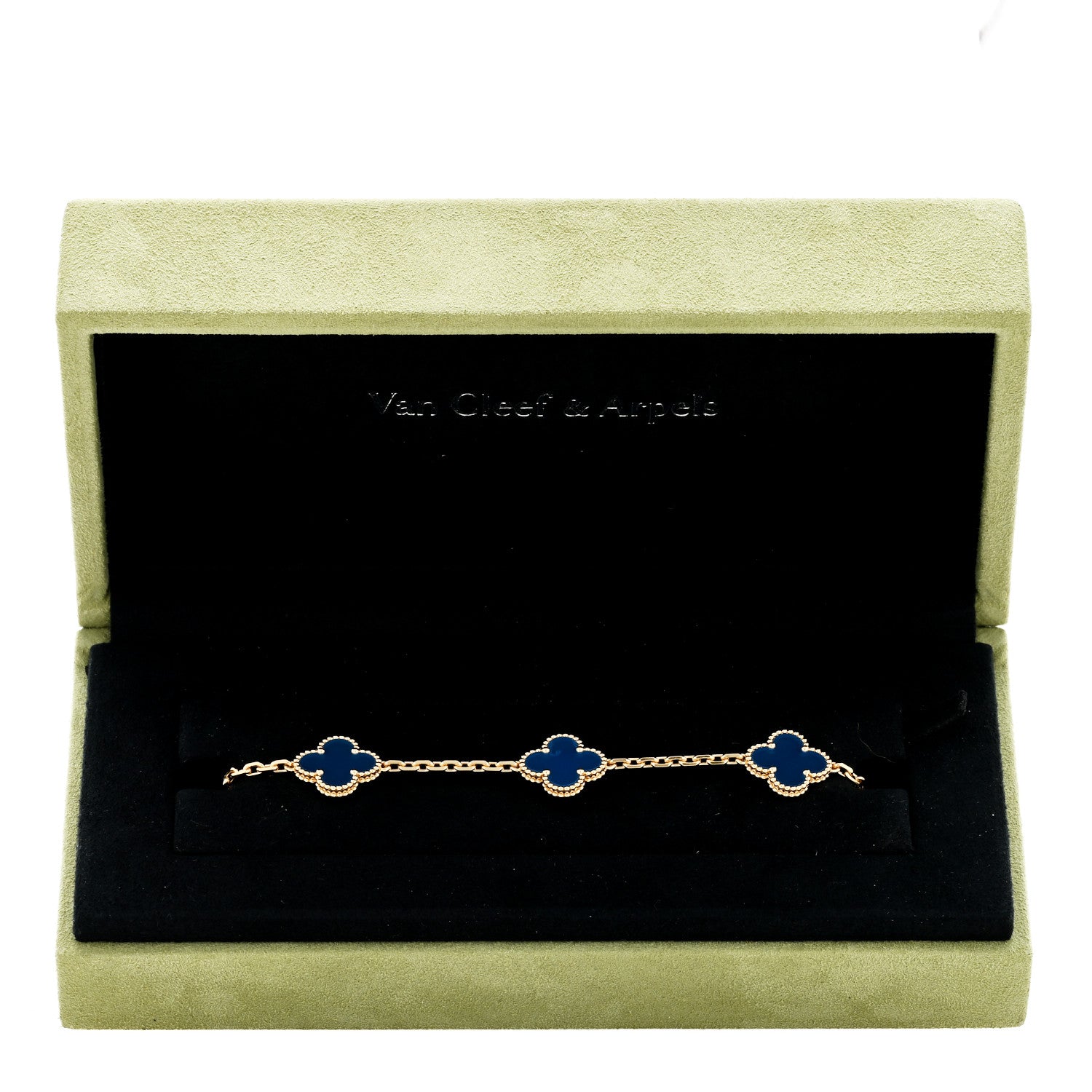 Van Cleef & Arpels 18K Yellow Gold Blue Agate 5 Motifs Vintage Alhambra Bracelet 3 of 4