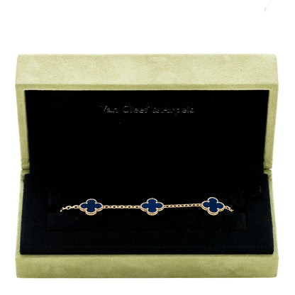 Van Cleef & Arpels 18K Yellow Gold Blue Agate 5 Motifs Vintage Alhambra Bracelet 3 of 4