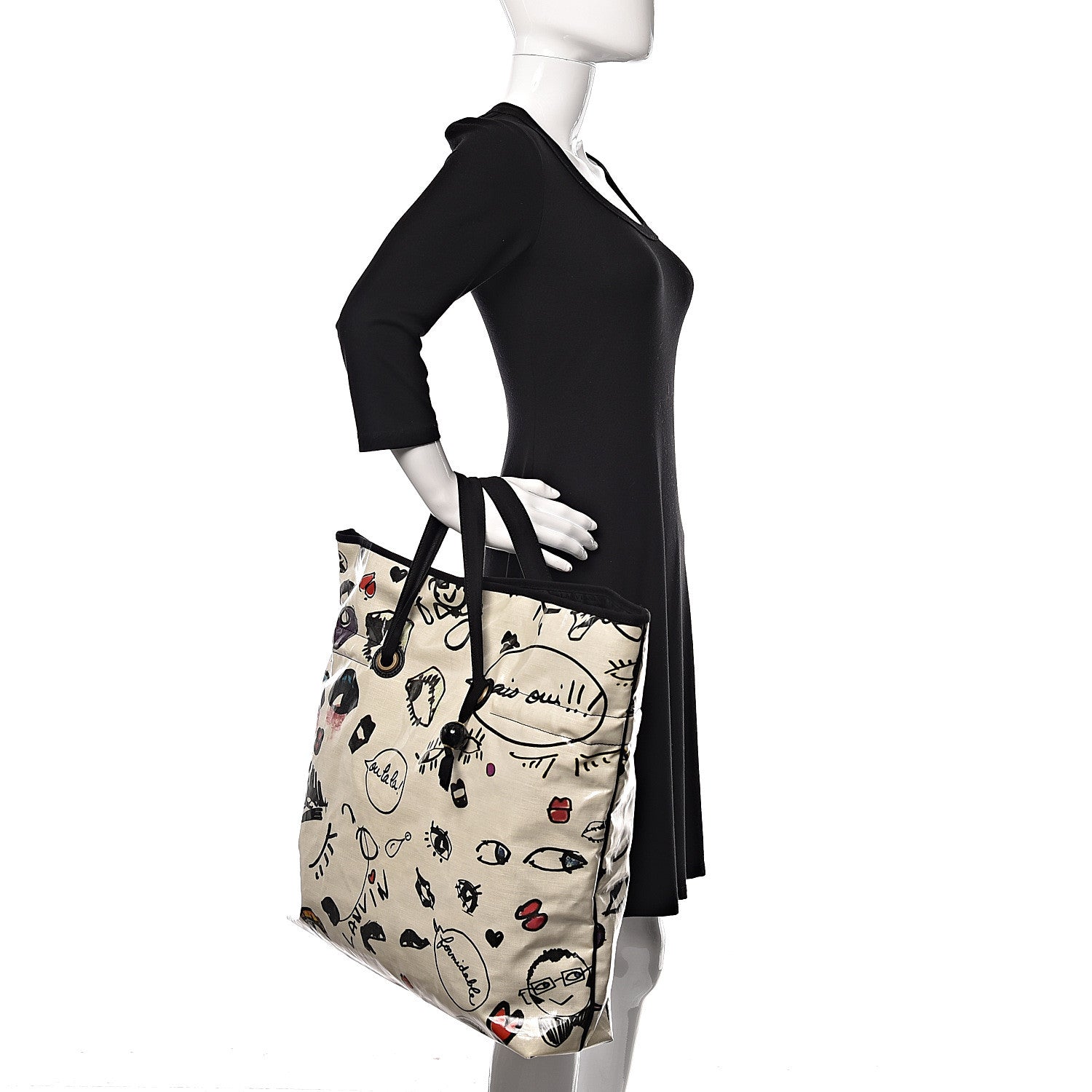 Lanvin Canvas Face Printed Shopper Tote Black White 2 of 12