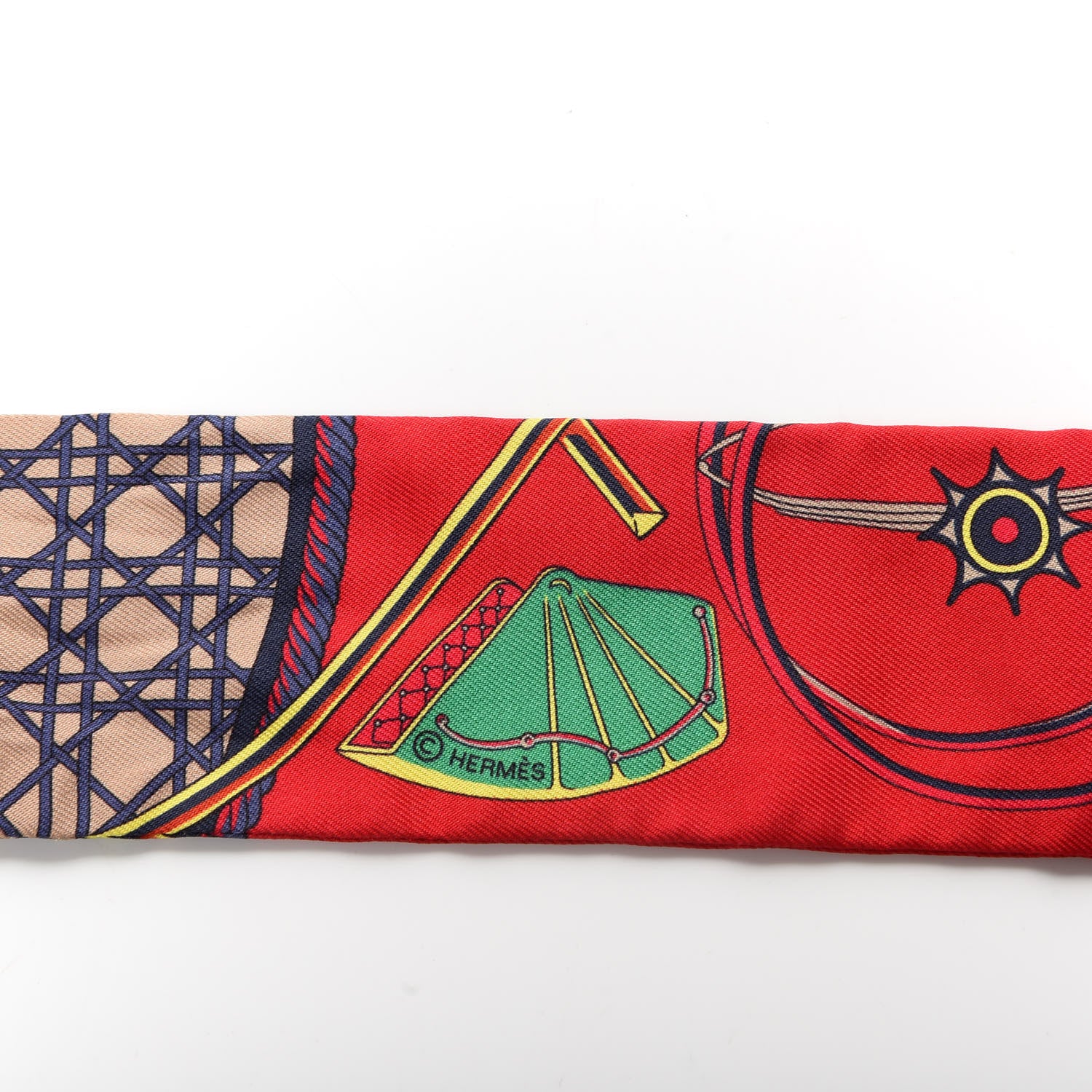 Hermes Silk Les Voitures A Transformation Twilly Rouge Bleu Gris 4 of 4