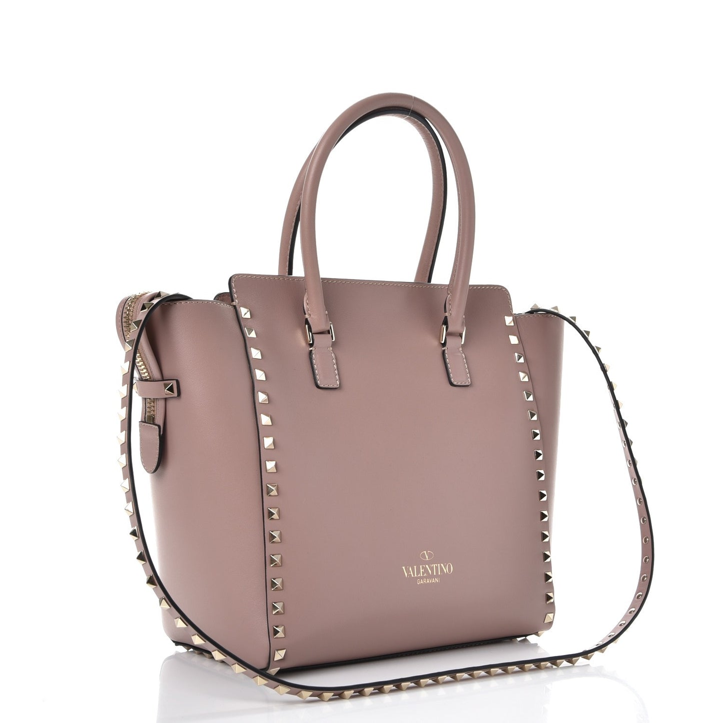Vitello Rockstud Double Handle Tote Poudre