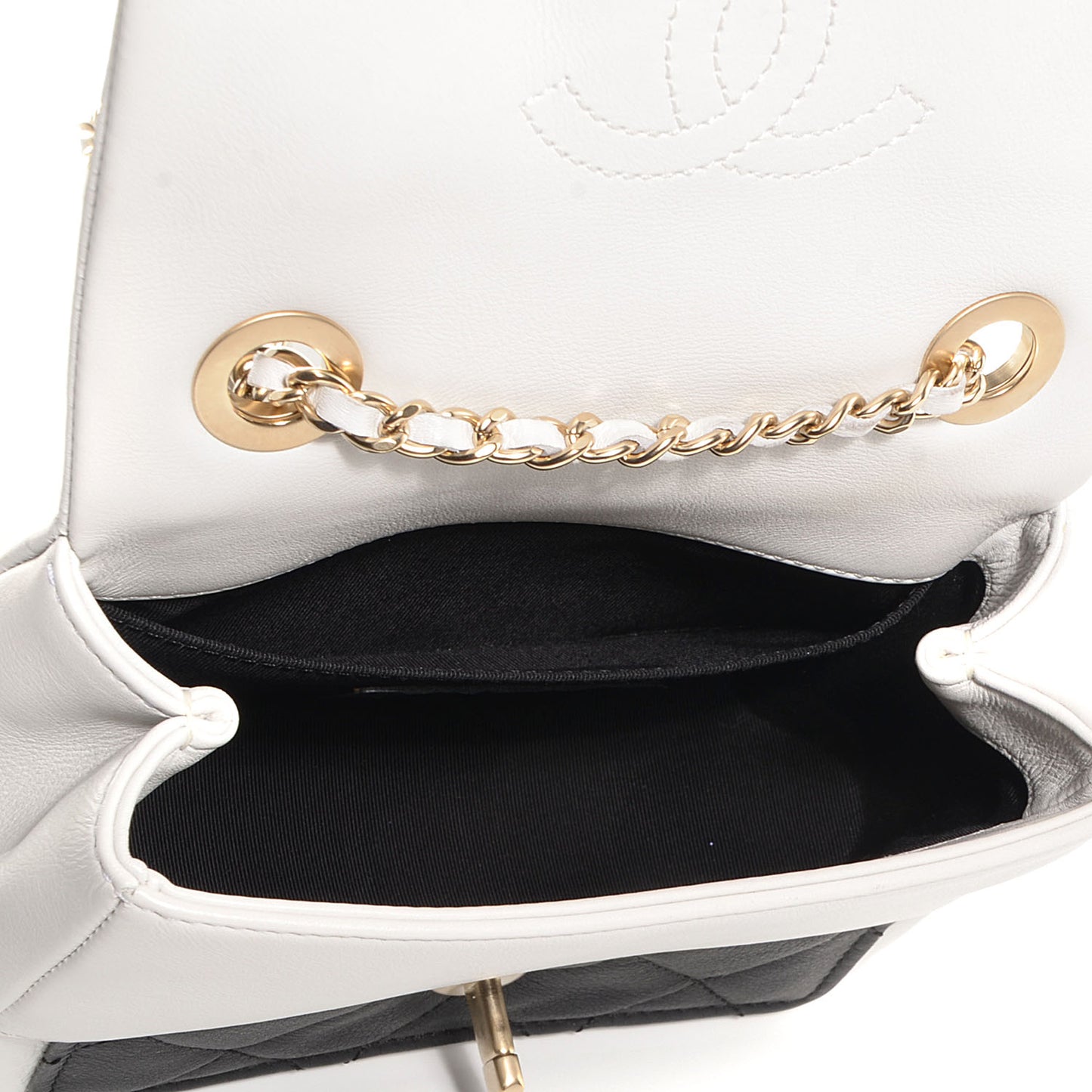 Calfskin Quilted Graphic Mini Flap Bag Black White